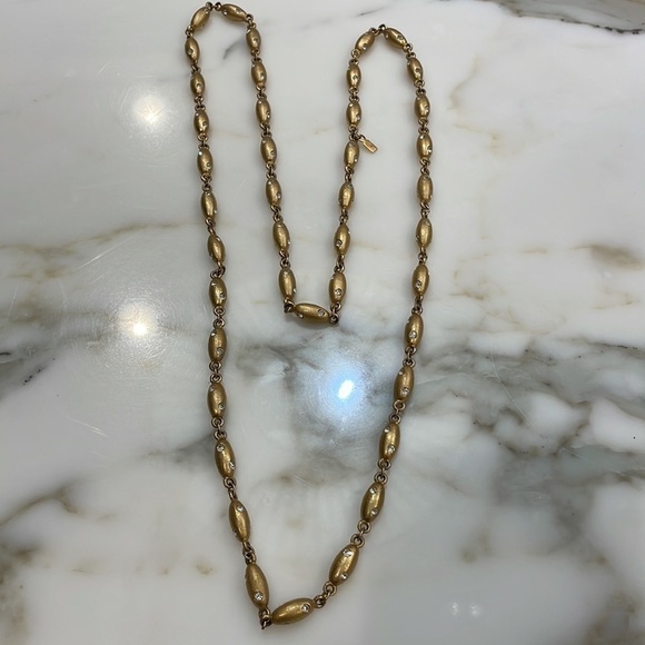 Gloria Vanderbilt Vintage Lng.Oval Nugget W-Crystals Necklace-Substantial Weight - Picture 5 of 8